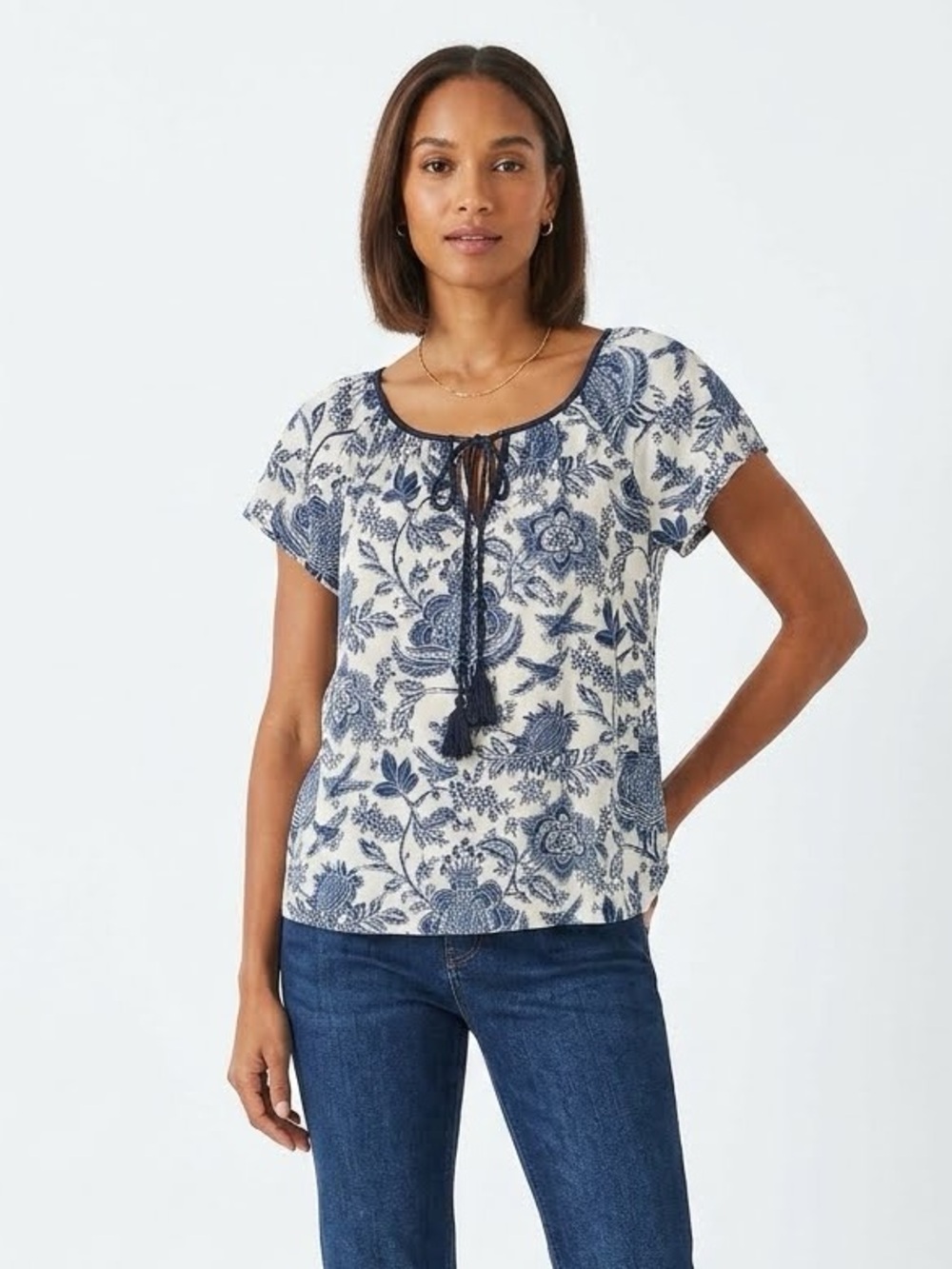 Liverpool Lightweight Floral Print Tie-Neck Ragdoll Blouse Size M